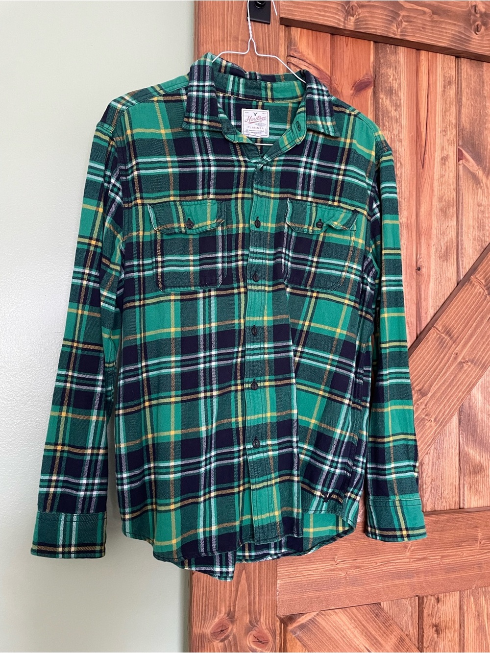 Men’s American Eagle Green Plaid Flannel Shirt